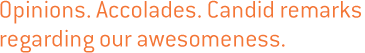 Opinions. Accolades. Candid remarks regarding our awesomeness.
